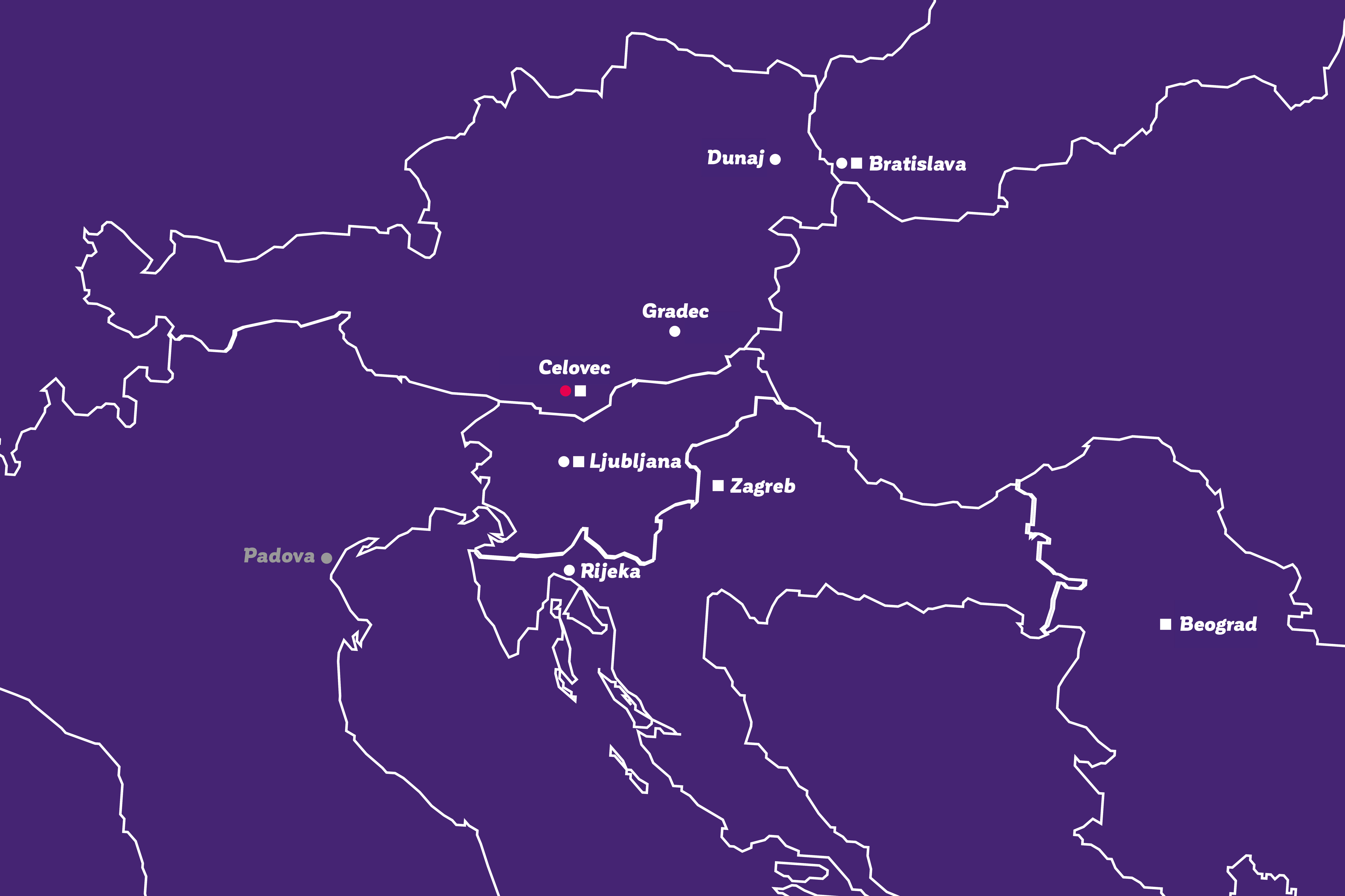 Zemljevid z označenimi lokacijami - prisotnost banke BKS v Srednji in Jugovzhodni Evropi. Zemljevid z označenimi lokacijami - prisotnost banke BKS v Srednji in Jugovzhodni Evropi.