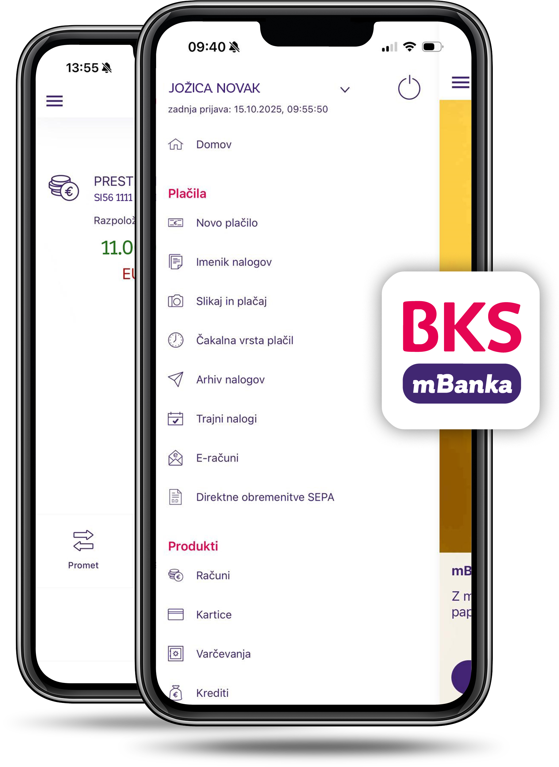 Zwei Smartphones mit der BKS Bank App offen.