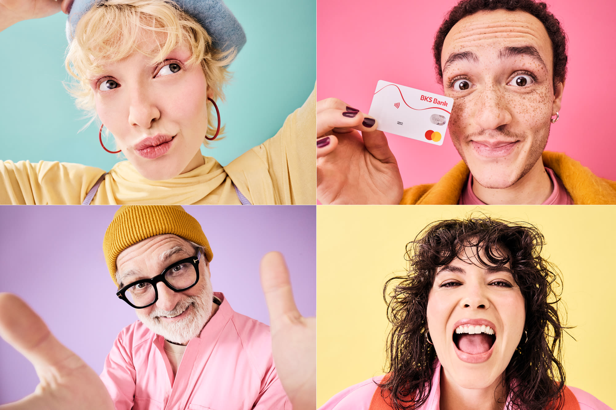 Štirje portreti na barvitem ozadju - raznolikost in individualnost z modeli računov banke BKS.