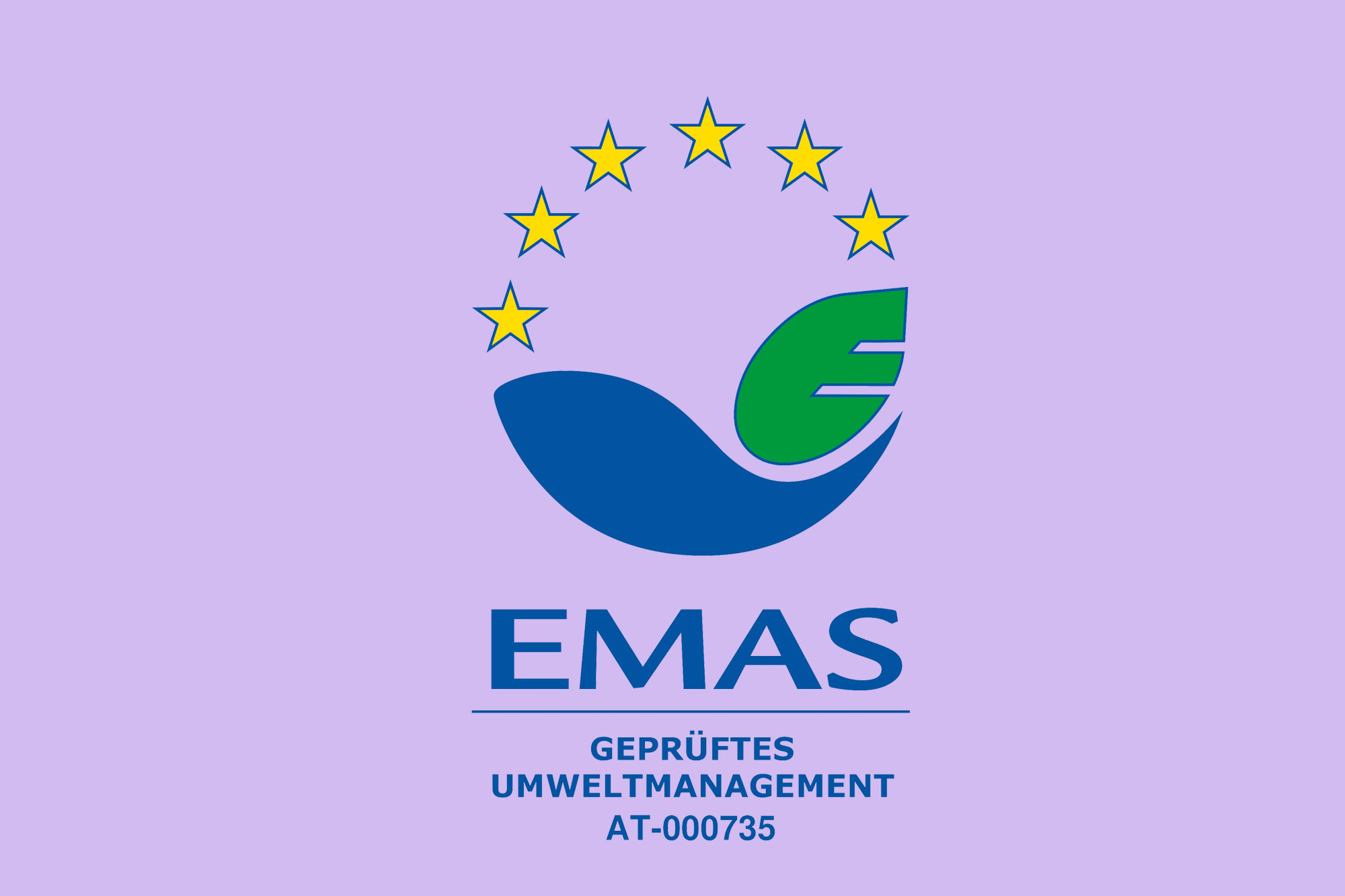 Certifikát EMAS na fialovom pozadí - BKS Bank sa zaviazala k certifikovanému environmentálnemu manažérstvu a udržateľnosti.