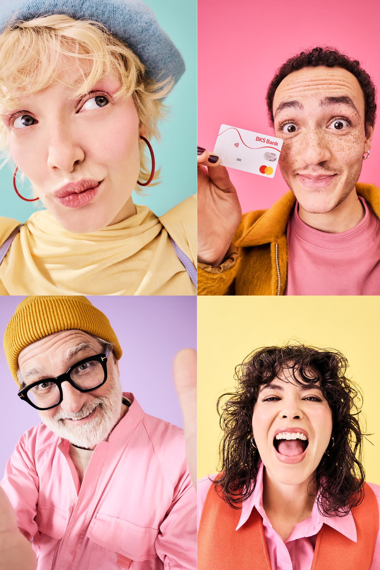 Štirje portreti na barvitem ozadju - raznolikost in individualnost z modeli računov banke BKS.